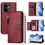Per OPPO Reno13 F 5G Multi-Card Slots Zipper Wallet Custodia in Pelle per Telefono (Rosso Scuro)