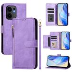 Per OPPO Reno13 F 5G Multi-Card Slots Zipper Wallet Custodia in pelle per telefono (viola)