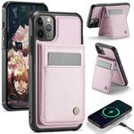 Per iPhone 11 Pro Max JEEHOOD J06 British Style RFID MagSafe Card Bag PU Custodia per telefono (rosa)