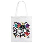 Borsa in tela stampata con graffiti, stampa su richiesta, dimensioni: 25x20 cm (bianco)