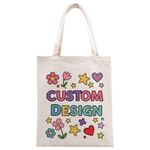 Stampa su tela con disegno di bambino, stampa su borsa a richiesta, dimensioni: 25x20 cm (beige)