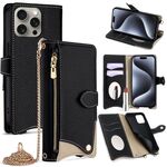 Per iPhone 16 Pro Crossbody Chain Fishtail Litchi Custodia per telefono in pelle (nero)