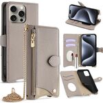 Per iPhone 16 Pro Crossbody Chain Fishtail Litchi Custodia per telefono in pelle (grigio)