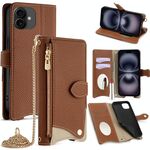 Per iPhone 16 Plus Crossbody Chain Fishtail Litchi Custodia per telefono in pelle (marrone)