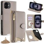 Per iPhone 16 Plus Crossbody Chain Fishtail Litchi Custodia per telefono in pelle (grigio)