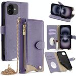 Per iPhone 16 Plus Crossbody Chain Fishtail Litchi Custodia per telefono in pelle (viola)