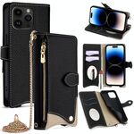Per iPhone 14 Pro Crossbody Chain Fishtail Litchi Custodia per telefono in pelle (nero)
