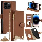 Per iPhone 14 Pro Crossbody Chain Fishtail Litchi Custodia per telefono in pelle (marrone)