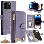 Per iPhone 14 Pro Crossbody Chain Fishtail Litchi Custodia per telefono in pelle (viola)