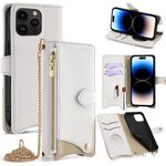 Per iPhone 14 Pro Crossbody Chain Fishtail Litchi Custodia per telefono in pelle (bianco)
