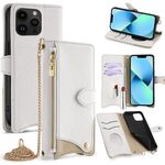 Per iPhone 13 Pro Crossbody Chain Fishtail Litchi Custodia per telefono in pelle (bianco)