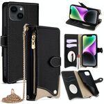 Per iPhone 13 Custodia per telefono in pelle Litchi a coda di pesce con catena a tracolla (nera)