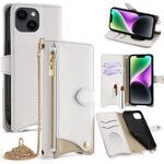 Per iPhone 13 Custodia per telefono in pelle Litchi a coda di pesce con catena a tracolla (bianca)