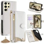 Per Samsung Galaxy S24 Ultra 5G Custodia a tracolla in pelle Litchi a coda di pesce (bianca)