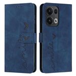Per OPPO Reno13 Pro Custodia per telefono in pelle con stampa a cuore e cordino lungo (blu)