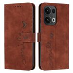 Per OPPO Reno13 Pro Custodia per telefono in pelle con stampa a cuore e cordino lungo (marrone)