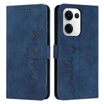 Per OPPO Reno13 5G Custodia per telefono in pelle con stampa a cuore e cordino lungo (blu)