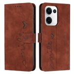 Per OPPO Reno13 5G Custodia per telefono in pelle con stampa a cuore e cordino lungo (marrone)