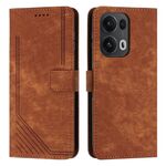 Per OPPO Reno13 Pro Custodia per telefono in pelle con motivo a strisce Global Skin Feel con cordino lungo (marrone)
