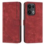 Per OPPO Reno13 Pro Custodia per telefono in pelle con motivo a strisce Global Skin Feel e cordino lungo (rosso)