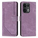 Per OPPO Reno13 Pro Custodia per telefono in pelle con motivo a strisce Global Skin Feel con cordino lungo (viola)