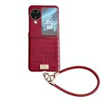 Per OPPO Find N3 Flip Custodia per telefono in TPU con trama a coccodrillo e cinturino (rosso)
