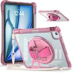 Per iPad Air 13 2024/2025 Custodia per tablet con supporto girevole in TPU ibrido trasparente per PC (rosso rosa)