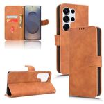 Per Samsung Galaxy S25 Ultra 5G Custodia in pelle magnetica con effetto pelle (marrone)