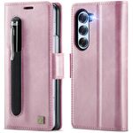 Per Samsung Galaxy Z Fold6 5G AutSpace A11 Side Buckle MagSafe Magnetico RFID Custodia in Pelle per Telefono (Oro Rosa)