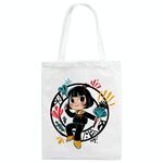 Borsa a mano in tela stampata con ragazza, stampa su richiesta, dimensioni: 25x20 cm (bianco)