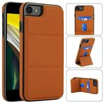 Per iPhone SE 2022 / SE 2020 / 7 / 8 Custodia per telefono in pelle con supporto a tre ante e slot per carte (marrone)