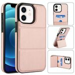 Per iPhone 12 mini Custodia in pelle con supporto a tre ante e slot per carte (oro rosa)