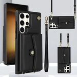 Per Samsung Galaxy S24 Ultra 5G Custodia per telefono con slot per schede RFID e cordino lungo (nero)