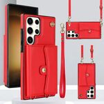Per Samsung Galaxy S24 Ultra 5G Custodia per telefono con slot per schede RFID e cordino lungo (rosso)