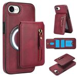 Per iPhone 7/8/SE 2022 Custodia per telefono con cerniera e supporto posteriore in pelle MagSafe (rosso)
