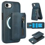 Per iPhone 7/8/SE 2022 Custodia per telefono con cerniera e supporto posteriore in pelle MagSafe (blu)