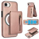 Per iPhone 7/8/SE 2022, custodia per telefono con cerniera e parte posteriore in pelle MagSafe (oro rosa)