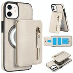 Per iPhone 12 mini Custodia per telefono con cerniera e supporto posteriore in pelle MagSafe (bianca)