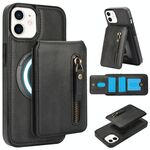 Per iPhone 12 mini Custodia per telefono con cerniera e supporto posteriore in pelle MagSafe (nero)