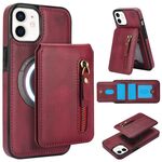 Per iPhone 12 mini Custodia per telefono con cerniera e supporto posteriore in pelle MagSafe (rosso)