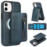 Per iPhone 12 mini Custodia per telefono con cerniera e supporto posteriore in pelle MagSafe (blu)