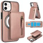 Per iPhone 12 mini Custodia per telefono con cerniera e MagSafe in pelle con retro diviso (oro rosa)