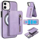 Per iPhone 12 mini Custodia per telefono con cerniera e supporto posteriore in pelle MagSafe (viola)