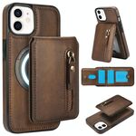 Per iPhone 12 mini Custodia per telefono con cerniera e supporto posteriore in pelle MagSafe (marrone)