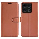 Custodia per telefono in pelle con texture Litchi per Xiaomi 14T Pro con supporto e flip orizzontale (marrone)