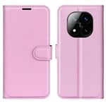 Custodia per telefono in pelle con flip orizzontale e supporto per Xiaomi Redmi Note 14 Pro+, motivo litchi (rosa)