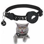 Per AirTag Tracker Custodia in silicone riflettente stelle e luna gatti cani collare per animali domestici con campanello (nero)