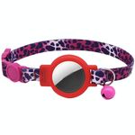 Per AirTag Tracker Custodia in silicone Collare per gatti domestici Cinghia di posizionamento Collare anti-soffocamento per gatti con campanello (Rosa Leopardo)