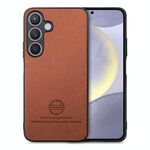 Per Samsung Galaxy S25 5G Custodia in pelle con retro in tessuto Twill (marrone)