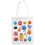 Borsa a mano in tela stampata con simpatici mostri su richiesta, dimensioni: 25x20 cm (bianco)